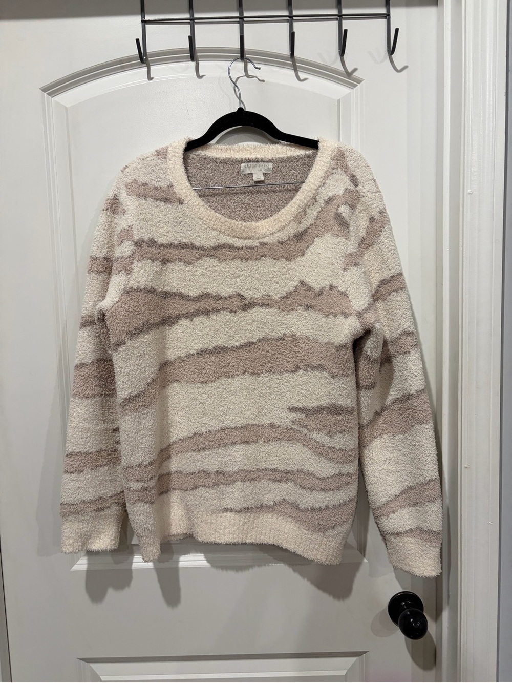 Barefoot Dreams Cream & Beige Striped Plush Scoop Neck Sweater
